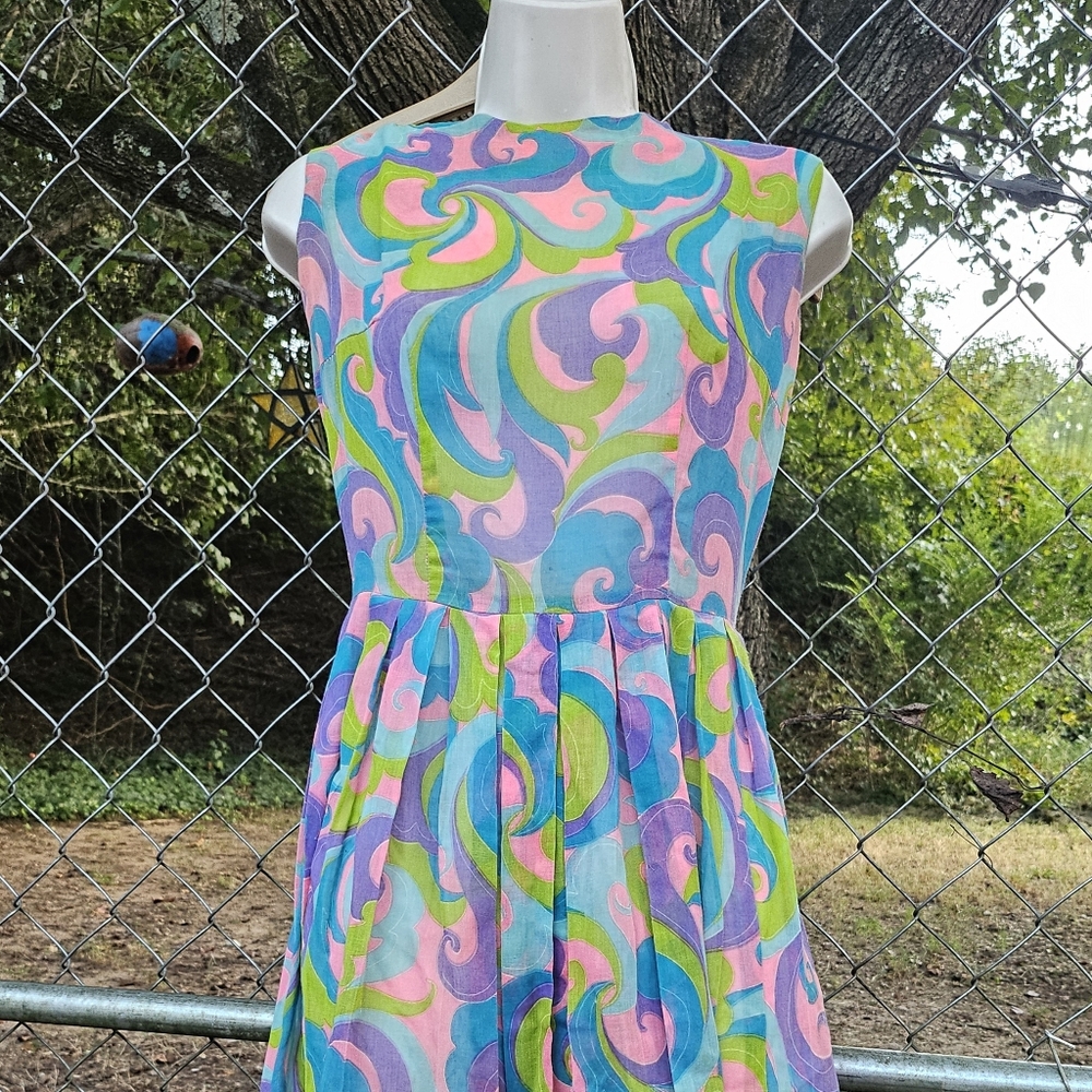 Vintage 60s 70s diy handmade pink purple swirl dress psychedelic retro